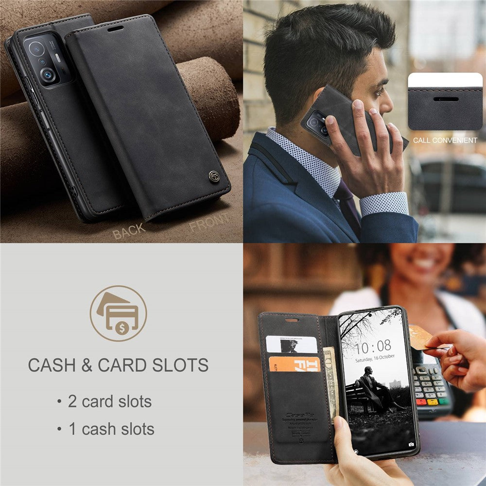 CASEME 013-serien för Xiaomi 11T / 11T Pro PU-läder, folio-flipfodral, plånboksfodral, magnetiskt, självabsorberande stativ, bokomslag