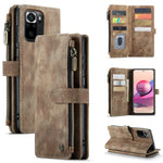 For Xiaomi Poco M5s 4G / Redmi Note 10 4G / Redmi Note 10S 4G Phone Cases with Strap CASEME C30 Zipper Multiple Card Holder PU Leather Cover