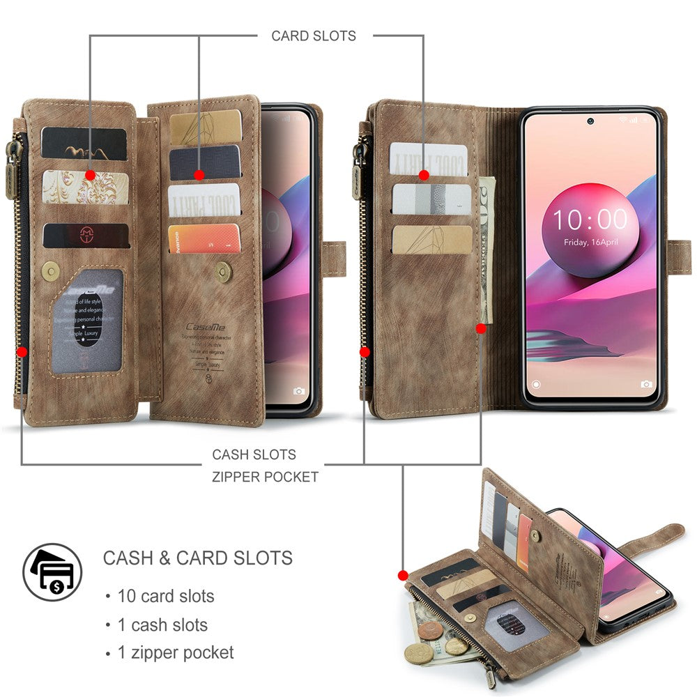 For Xiaomi Poco M5s 4G / Redmi Note 10 4G / Redmi Note 10S 4G Phone Cases with Strap CASEME C30 Zipper Multiple Card Holder PU Leather Cover