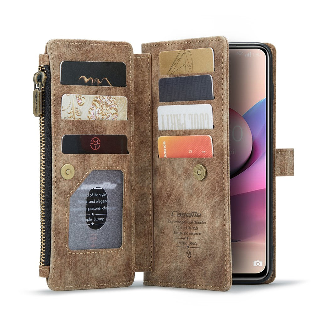 For Xiaomi Poco M5s 4G / Redmi Note 10 4G / Redmi Note 10S 4G Phone Cases with Strap CASEME C30 Zipper Multiple Card Holder PU Leather Cover
