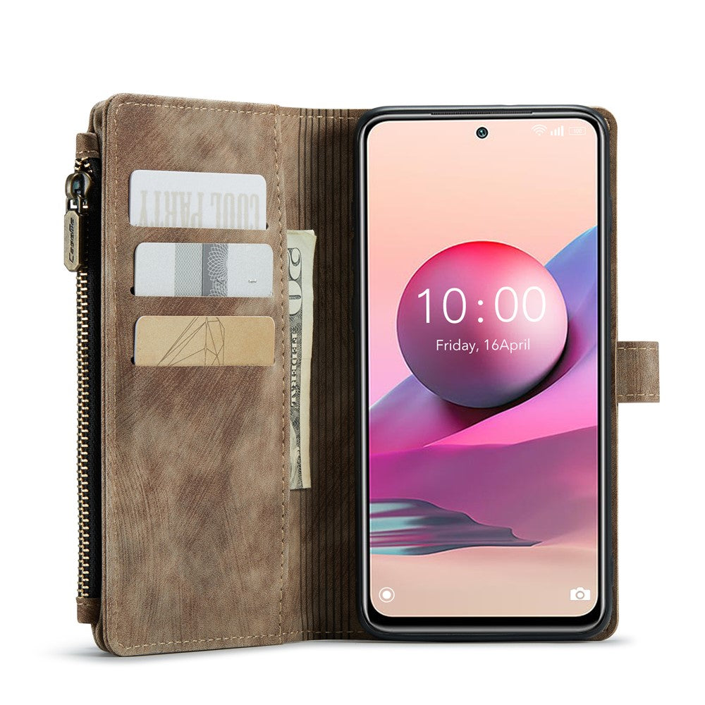 For Xiaomi Poco M5s 4G / Redmi Note 10 4G / Redmi Note 10S 4G Phone Cases with Strap CASEME C30 Zipper Multiple Card Holder PU Leather Cover