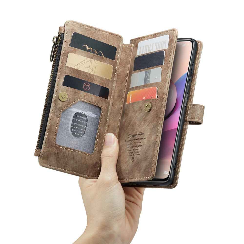 For Xiaomi Poco M5s 4G / Redmi Note 10 4G / Redmi Note 10S 4G Phone Cases with Strap CASEME C30 Zipper Multiple Card Holder PU Leather Cover
