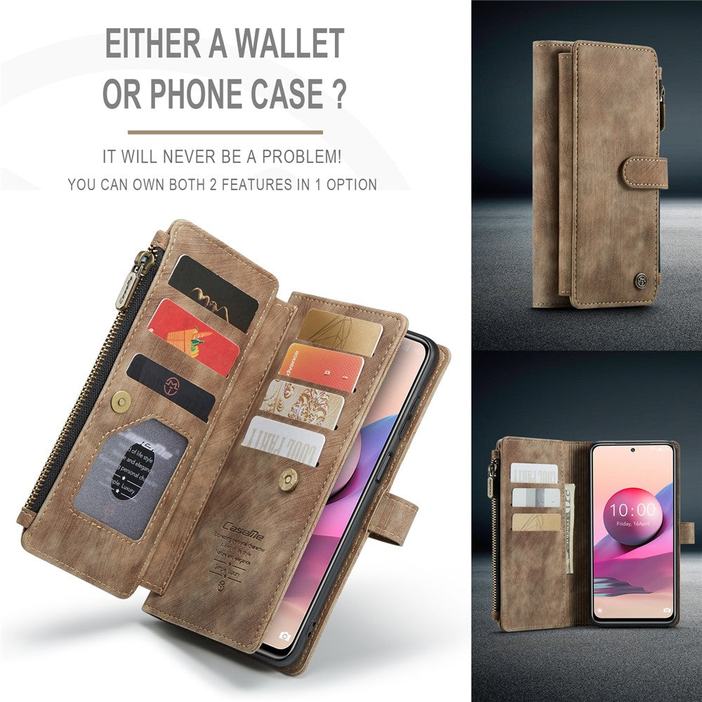 For Xiaomi Poco M5s 4G / Redmi Note 10 4G / Redmi Note 10S 4G Phone Cases with Strap CASEME C30 Zipper Multiple Card Holder PU Leather Cover