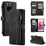 For Xiaomi Poco M5s 4G / Redmi Note 10 4G / Redmi Note 10S 4G Phone Cases with Strap CASEME C30 Zipper Multiple Card Holder PU Leather Cover