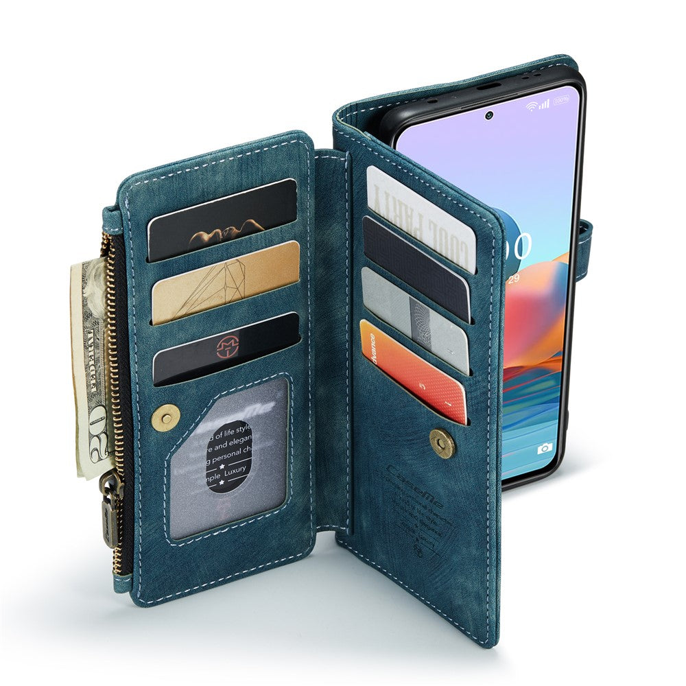 Xiaomi Redmi Note 10 Pro 4G (Global) / (Indien) / Note 10 Pro Max mobilskal med Rem CASEME C30 Dragkedja Flera Korthållare PU-läderfodral