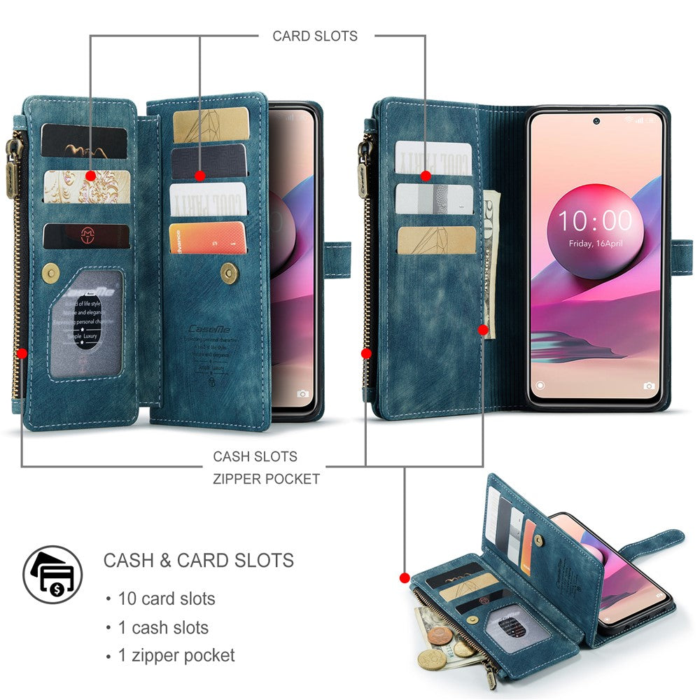 Xiaomi Redmi Note 10 Pro 4G (Global) / (Indien) / Note 10 Pro Max mobilskal med Rem CASEME C30 Dragkedja Flera Korthållare PU-läderfodral
