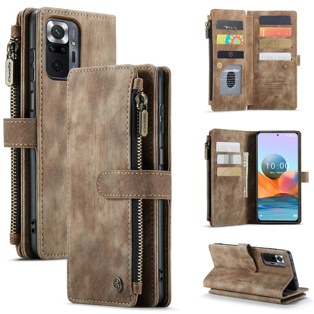 Xiaomi Redmi Note 10 Pro 4G (Global) / (Indien) / Note 10 Pro Max mobilskal med Rem CASEME C30 Dragkedja Flera Korthållare PU-läderfodral