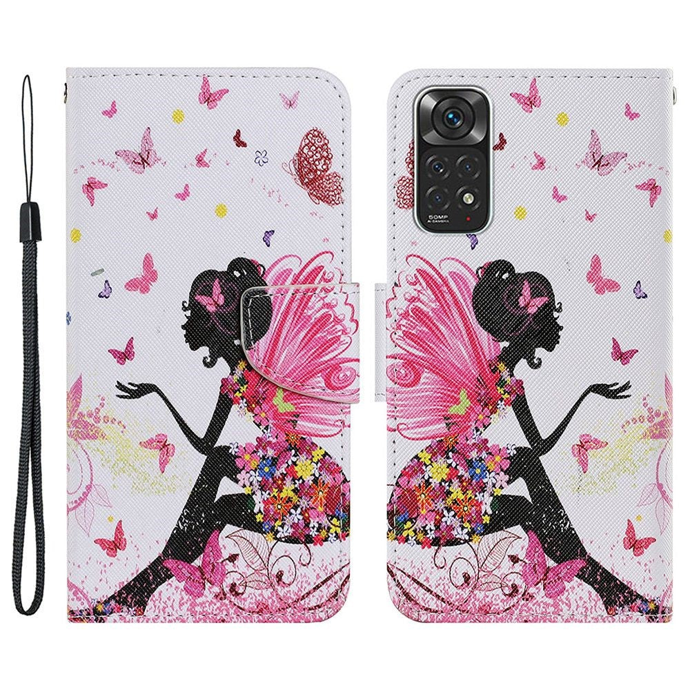 Pattern-Printing Leather Case for Xiaomi Redmi Note 11 4G (Qualcomm)/Note 11S 4G, Full Protection Strap Leather Phone Shell with Wallet and Stand