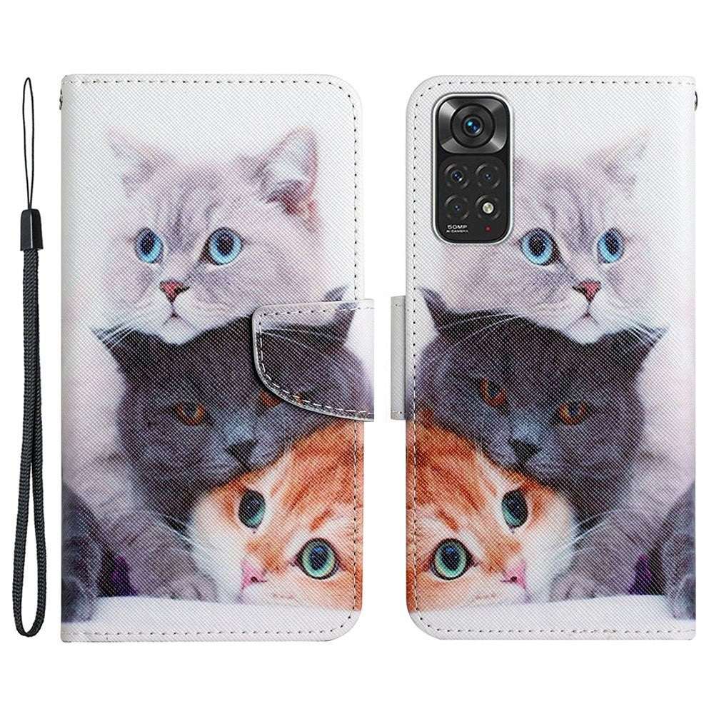 Pattern-Printing Leather Case for Xiaomi Redmi Note 11 4G (Qualcomm)/Note 11S 4G, Full Protection Strap Leather Phone Shell with Wallet and Stand