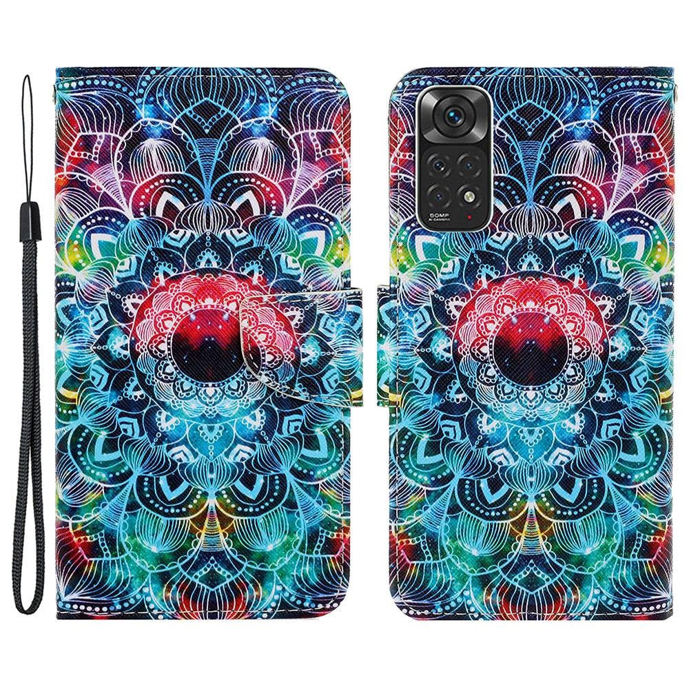 Pattern-Printing Leather Case for Xiaomi Redmi Note 11 4G (Qualcomm)/Note 11S 4G, Full Protection Strap Leather Phone Shell with Wallet and Stand