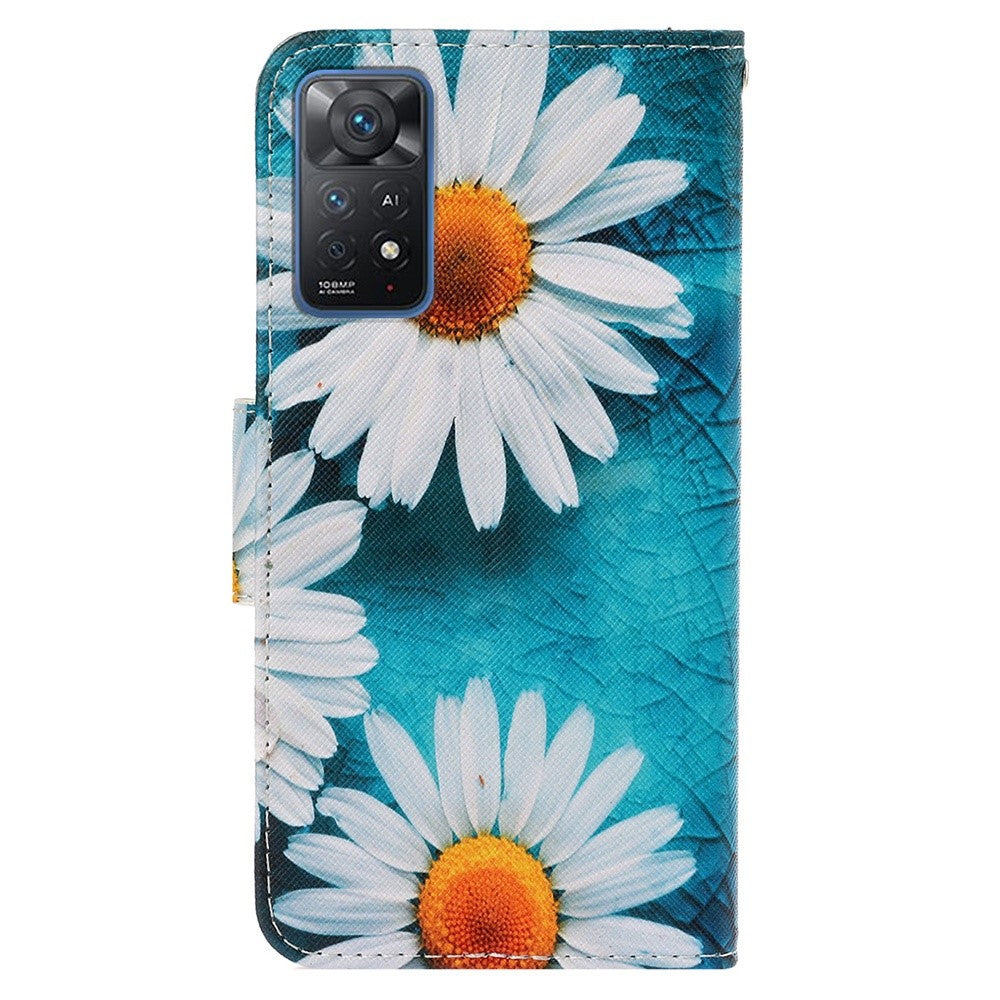 Pattern-Printing Leather Case for Xiaomi Redmi Note 11 Pro 4G (MediaTek)/Note 11 Pro 5G (Qualcomm), Cross Texture Leather Phone Shell with Strap Wallet and Stand