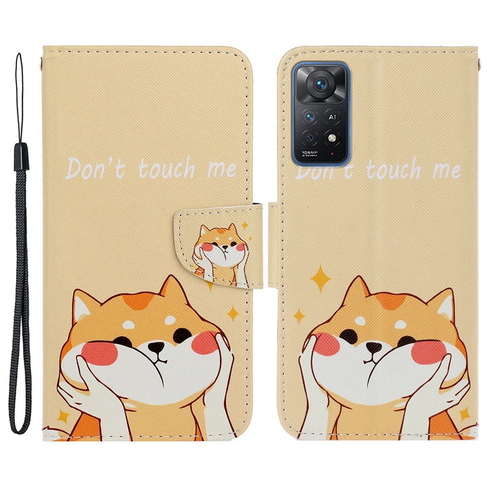 Pattern-Printing Leather Case for Xiaomi Redmi Note 11 Pro 4G (MediaTek)/Note 11 Pro 5G (Qualcomm), Cross Texture Leather Phone Shell with Strap Wallet and Stand