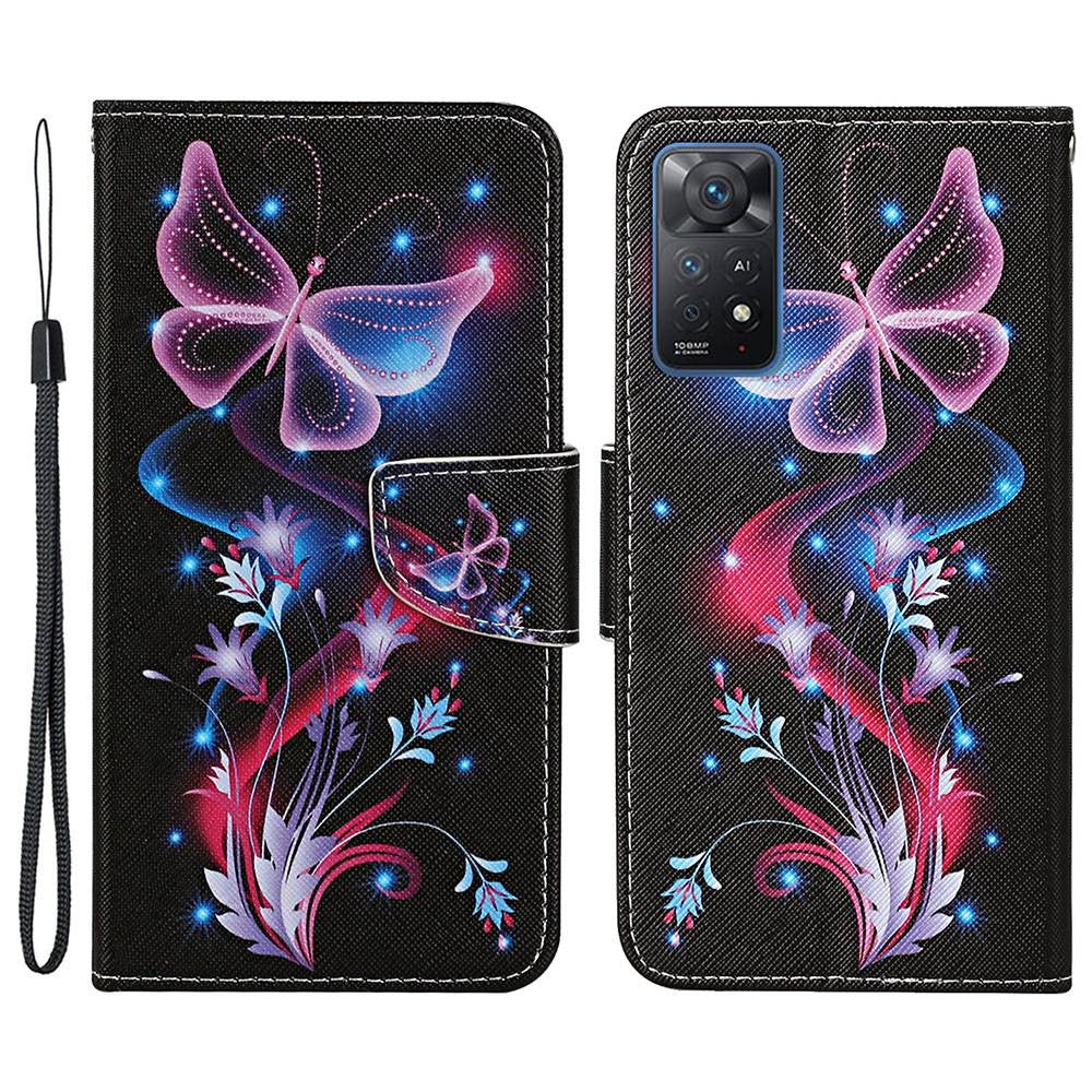 Pattern-Printing Leather Case for Xiaomi Redmi Note 11 Pro 4G (MediaTek)/Note 11 Pro 5G (Qualcomm), Cross Texture Leather Phone Shell with Strap Wallet and Stand