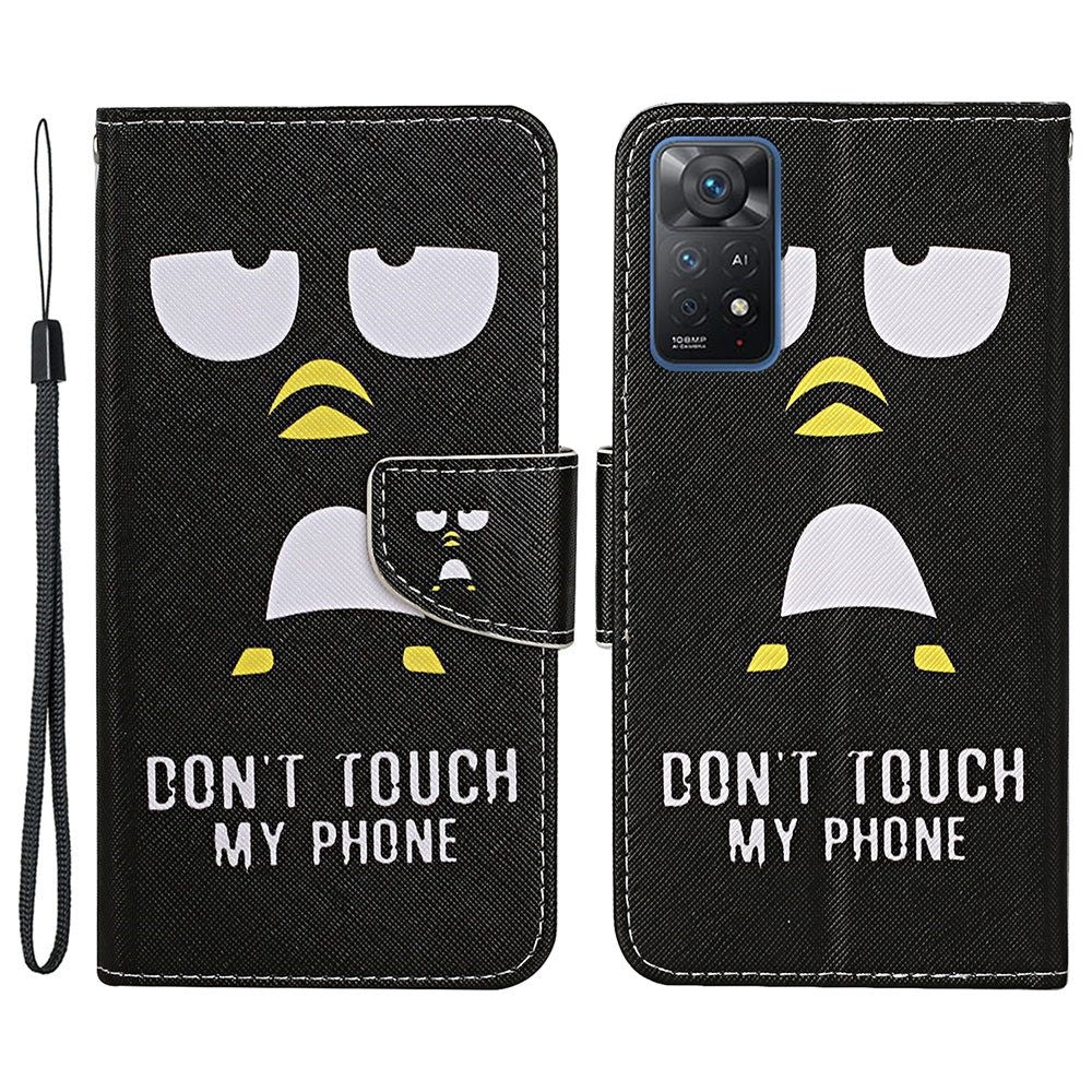 Pattern-Printing Leather Case for Xiaomi Redmi Note 11 Pro 4G (MediaTek)/Note 11 Pro 5G (Qualcomm), Cross Texture Leather Phone Shell with Strap Wallet and Stand