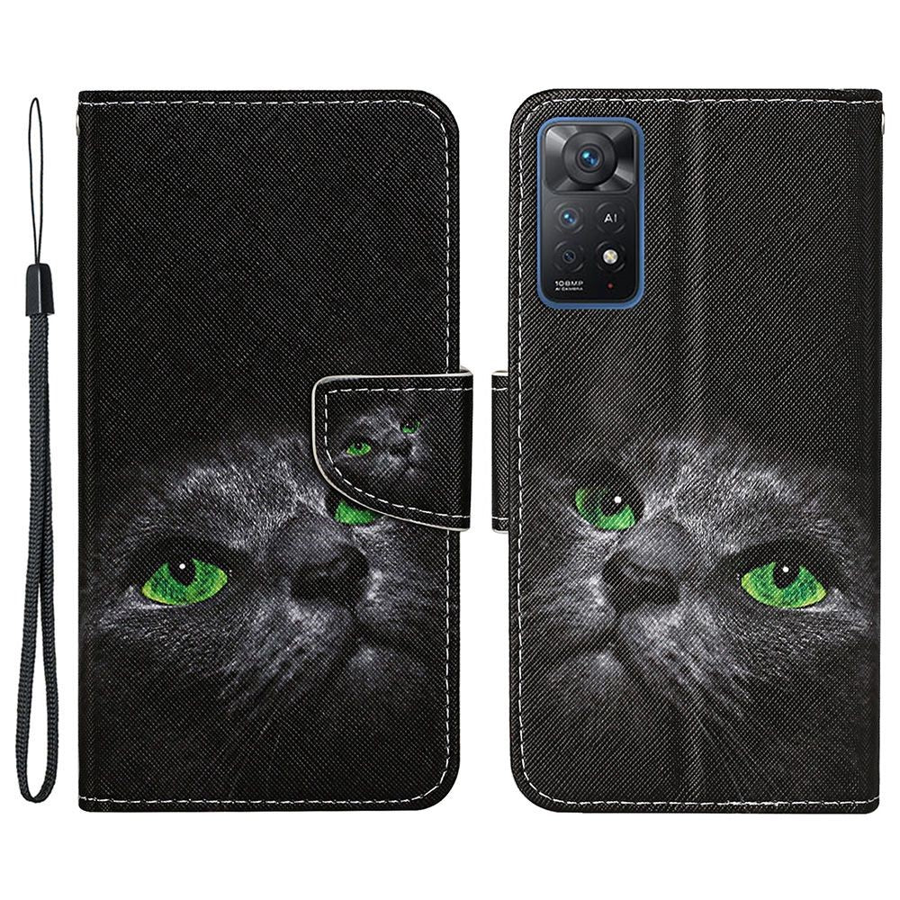 Pattern-Printing Leather Case for Xiaomi Redmi Note 11 Pro 4G (MediaTek)/Note 11 Pro 5G (Qualcomm), Cross Texture Leather Phone Shell with Strap Wallet and Stand