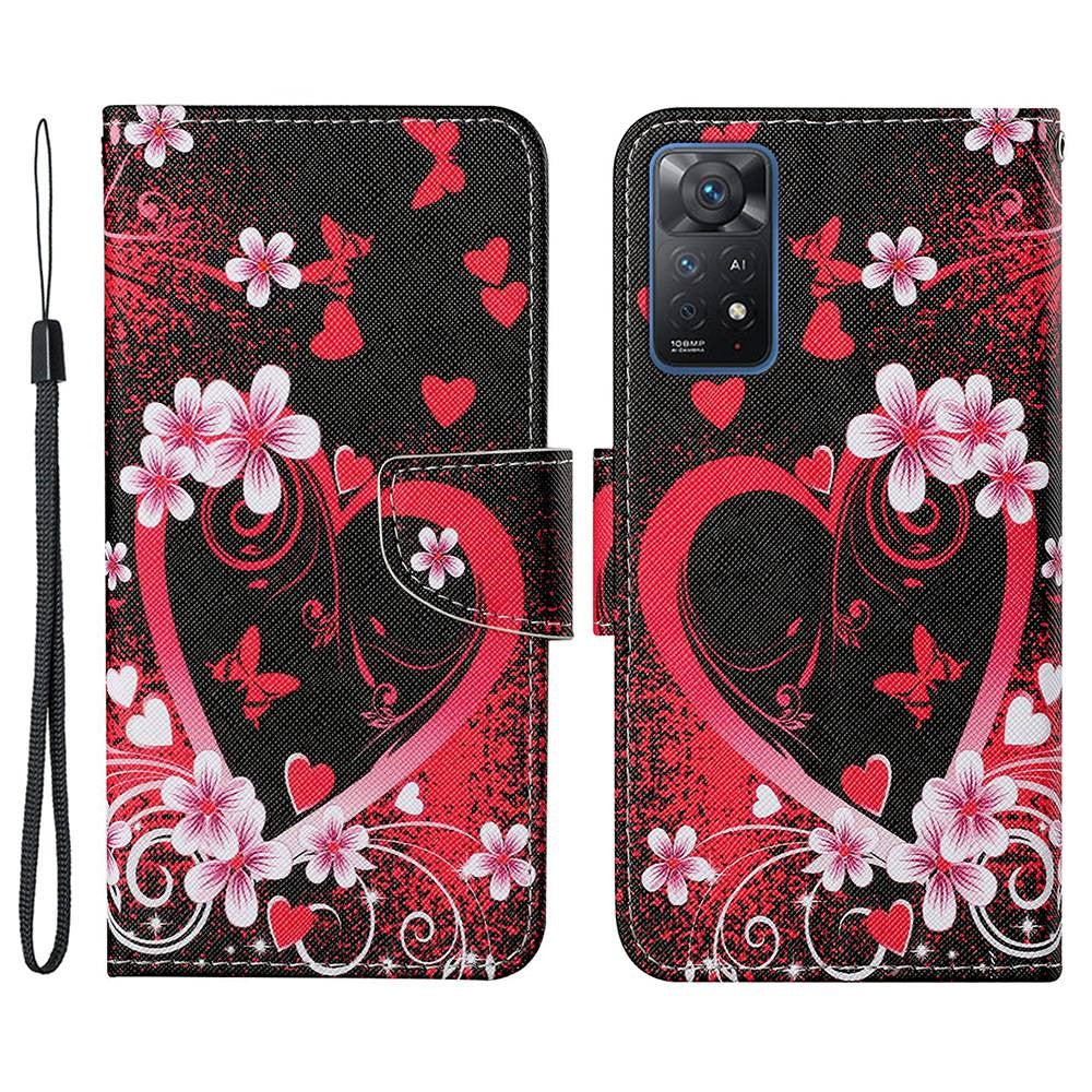 Pattern-Printing Leather Case for Xiaomi Redmi Note 11 Pro 4G (MediaTek)/Note 11 Pro 5G (Qualcomm), Cross Texture Leather Phone Shell with Strap Wallet and Stand