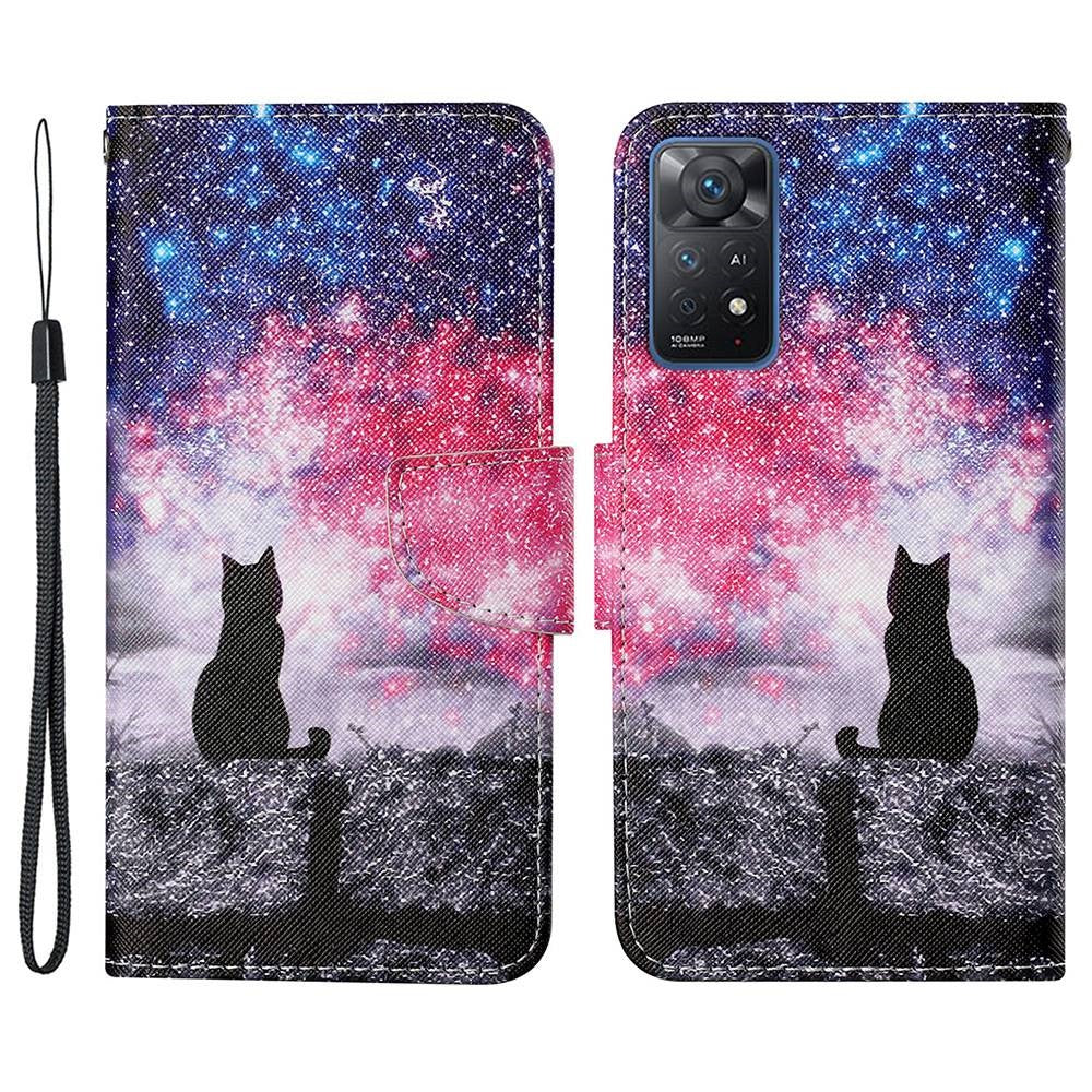 Pattern-Printing Leather Case for Xiaomi Redmi Note 11 Pro 4G (MediaTek)/Note 11 Pro 5G (Qualcomm), Cross Texture Leather Phone Shell with Strap Wallet and Stand
