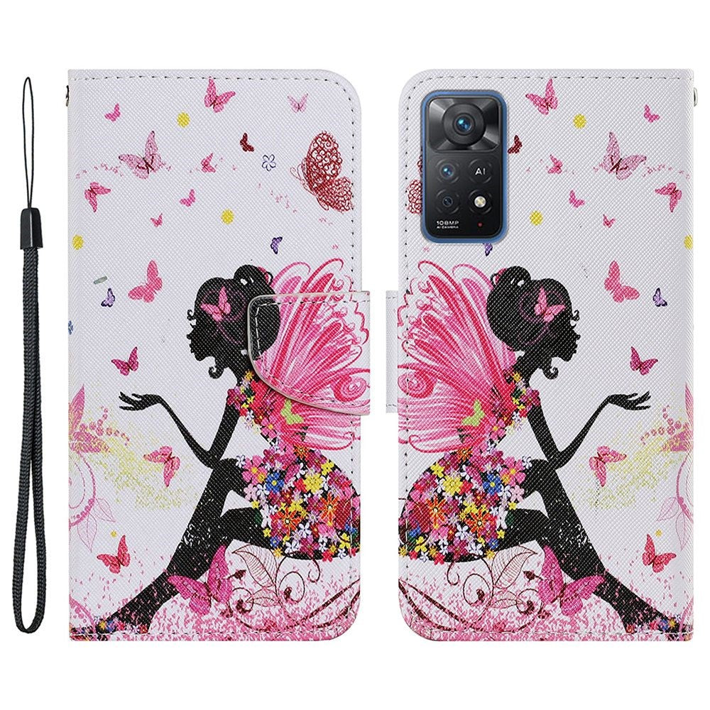 Pattern-Printing Leather Case for Xiaomi Redmi Note 11 Pro 4G (MediaTek)/Note 11 Pro 5G (Qualcomm), Cross Texture Leather Phone Shell with Strap Wallet and Stand