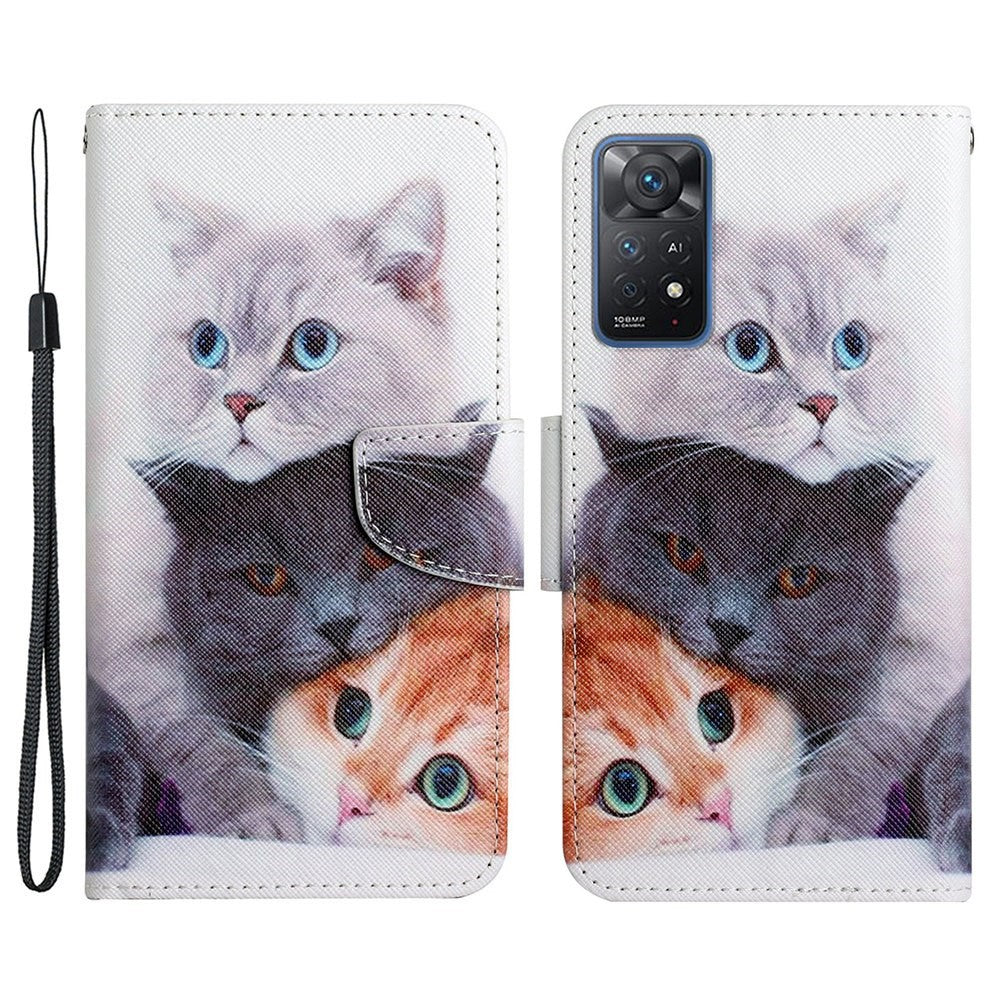 Pattern-Printing Leather Case for Xiaomi Redmi Note 11 Pro 4G (MediaTek)/Note 11 Pro 5G (Qualcomm), Cross Texture Leather Phone Shell with Strap Wallet and Stand