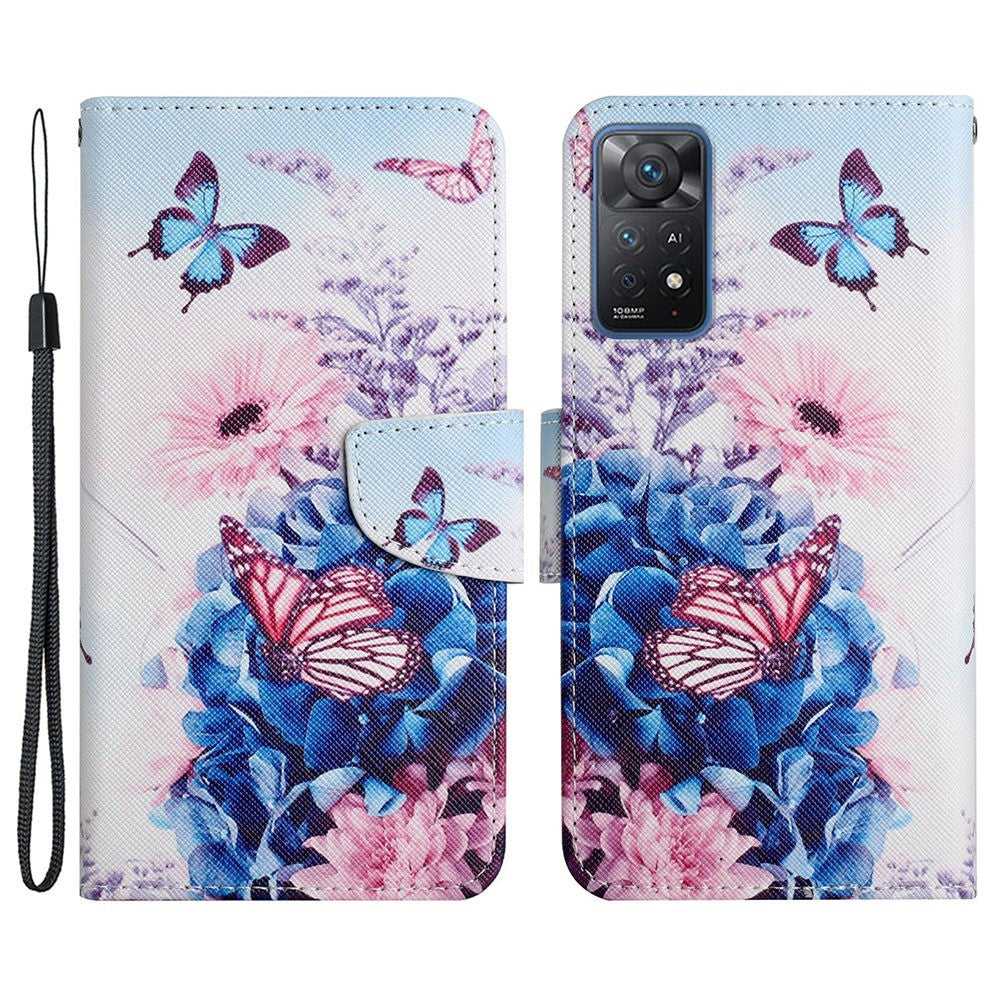 Pattern-Printing Leather Case for Xiaomi Redmi Note 11 Pro 4G (MediaTek)/Note 11 Pro 5G (Qualcomm), Cross Texture Leather Phone Shell with Strap Wallet and Stand