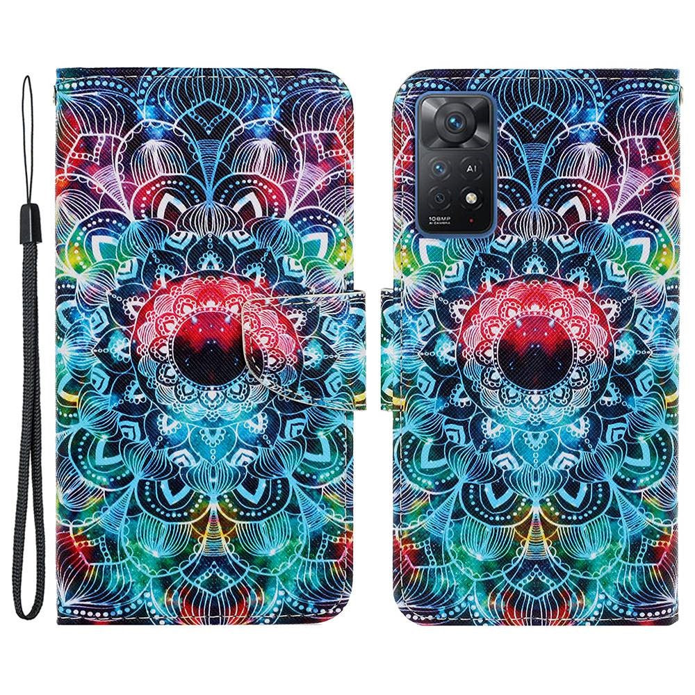 Pattern-Printing Leather Case for Xiaomi Redmi Note 11 Pro 4G (MediaTek)/Note 11 Pro 5G (Qualcomm), Cross Texture Leather Phone Shell with Strap Wallet and Stand