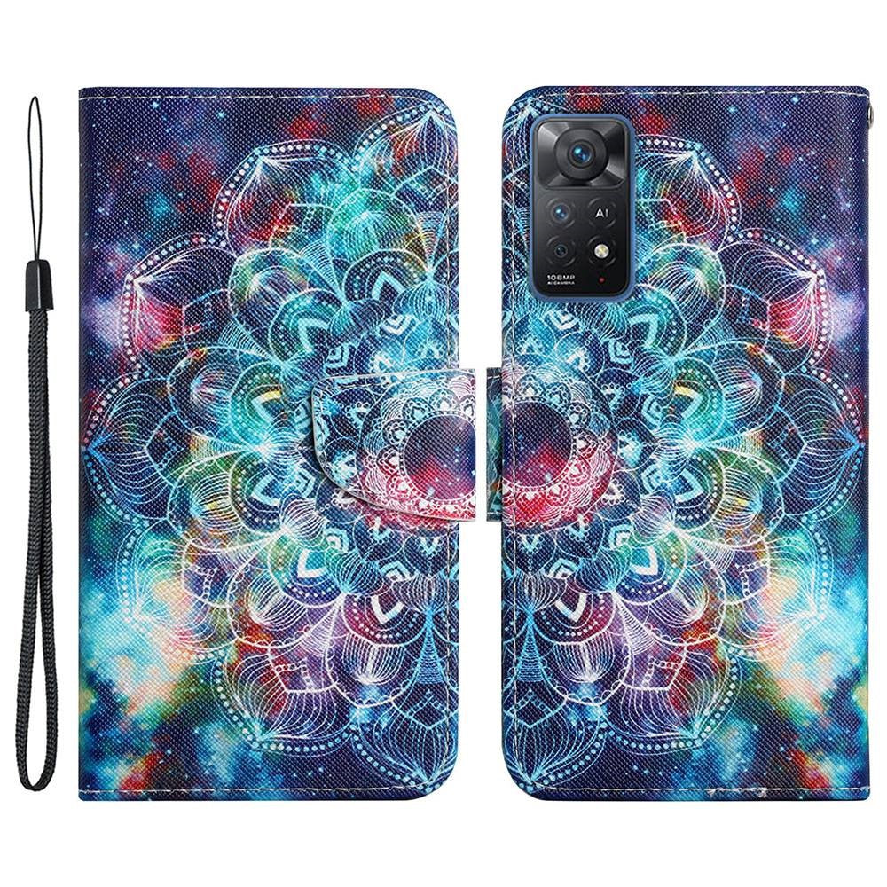Pattern-Printing Leather Case for Xiaomi Redmi Note 11 Pro 4G (MediaTek)/Note 11 Pro 5G (Qualcomm), Cross Texture Leather Phone Shell with Strap Wallet and Stand