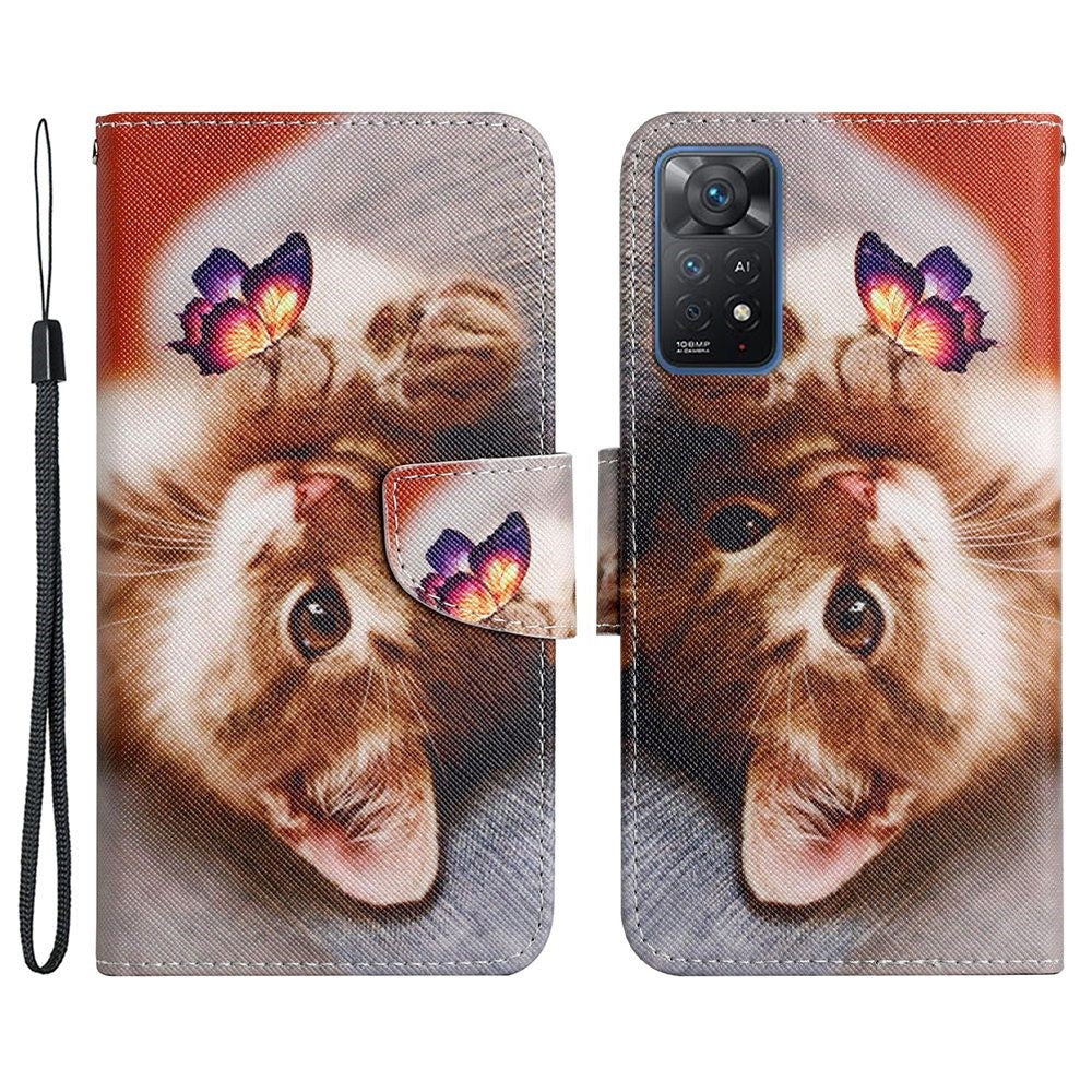 Pattern-Printing Leather Case for Xiaomi Redmi Note 11 Pro 4G (MediaTek)/Note 11 Pro 5G (Qualcomm), Cross Texture Leather Phone Shell with Strap Wallet and Stand