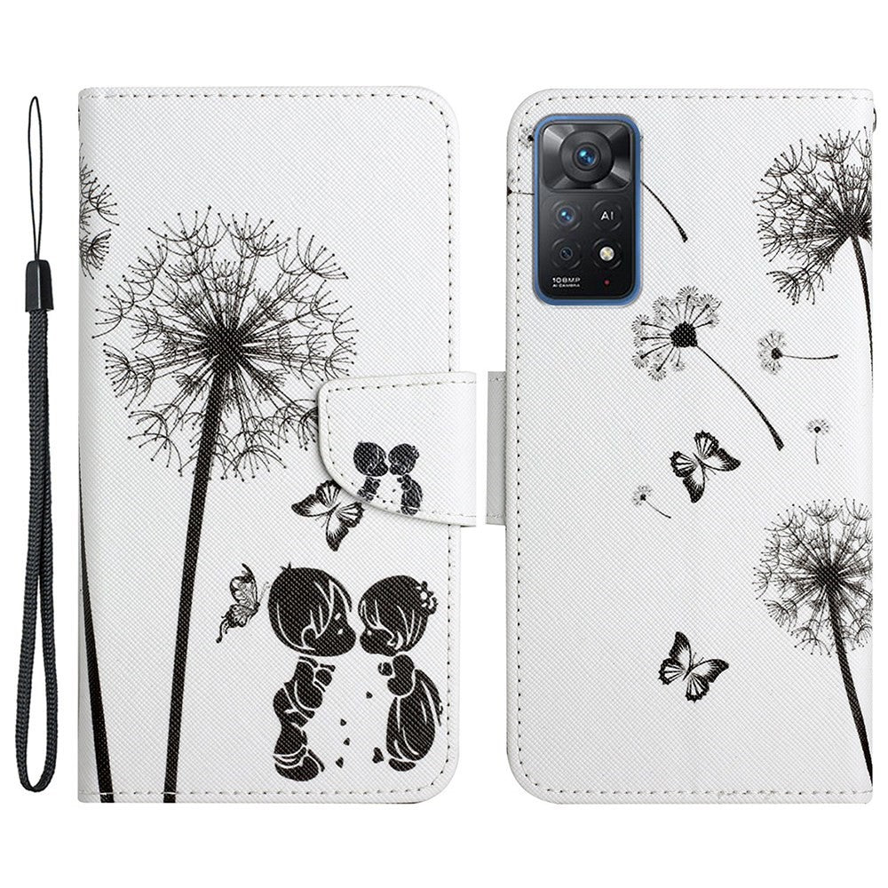 Pattern-Printing Leather Case for Xiaomi Redmi Note 11 Pro 4G (MediaTek)/Note 11 Pro 5G (Qualcomm), Cross Texture Leather Phone Shell with Strap Wallet and Stand