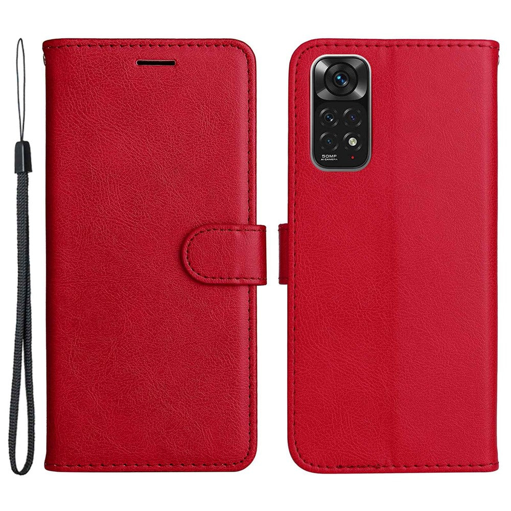 For Xiaomi Redmi Note 11 4G (Qualcomm) /  Note 11S 4G Case Solid Color Leather Mobile Cover Wallet Stand with Strap
