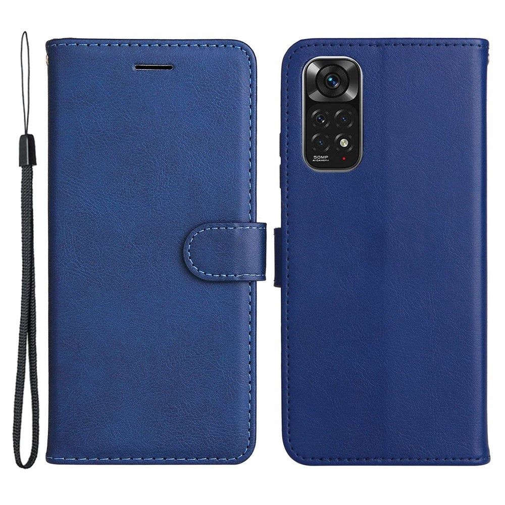 For Xiaomi Redmi Note 11 4G (Qualcomm) /  Note 11S 4G Case Solid Color Leather Mobile Cover Wallet Stand with Strap