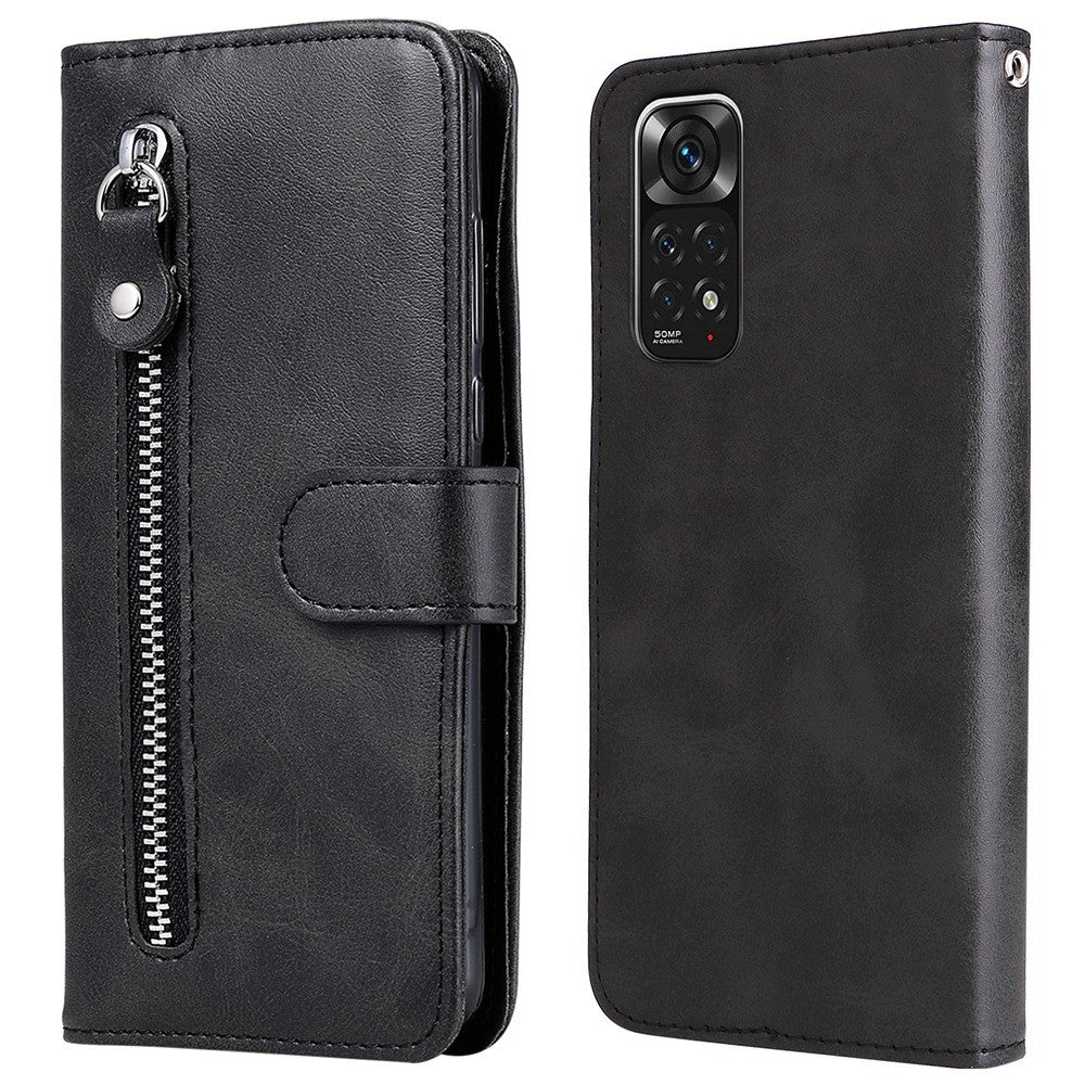 Xiaomi Redmi Note 11 4G (Qualcomm)/Redmi Note 11S 4G Magnetiskt spänne mobilskal Skal Dragkedja Ficka Stötsäkert Flip Plånboksfodral