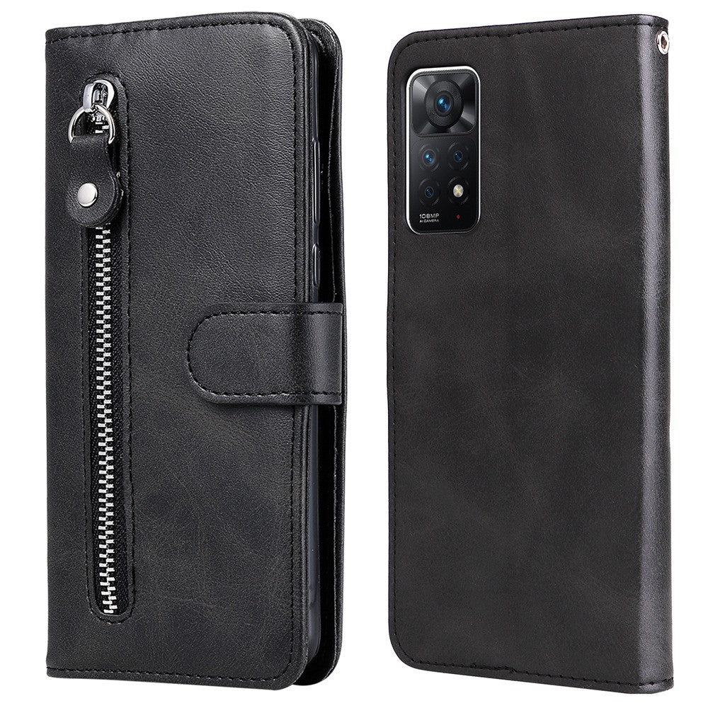 For Xiaomi Redmi Note 12 Pro 4G / 11 Pro 4G (MediaTek) / Note 11 Pro 5G (Qualcomm) PU Leather Cell Phone Bag Case Magnetic Clasp Zipper Pocket Wallet Phone Cover
