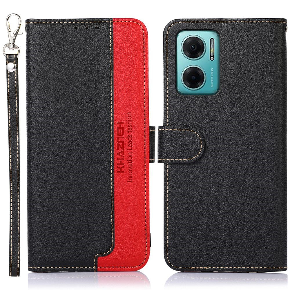 KHAZNEH för Xiaomi Redmi Note 11E 5G / Redmi 10 5G / Redmi 10 Prime+ 5G Plånboksstil RFID-blockerande stativmobilskal Litchitexturerat läder Stötdämpande fällbart skal med rem