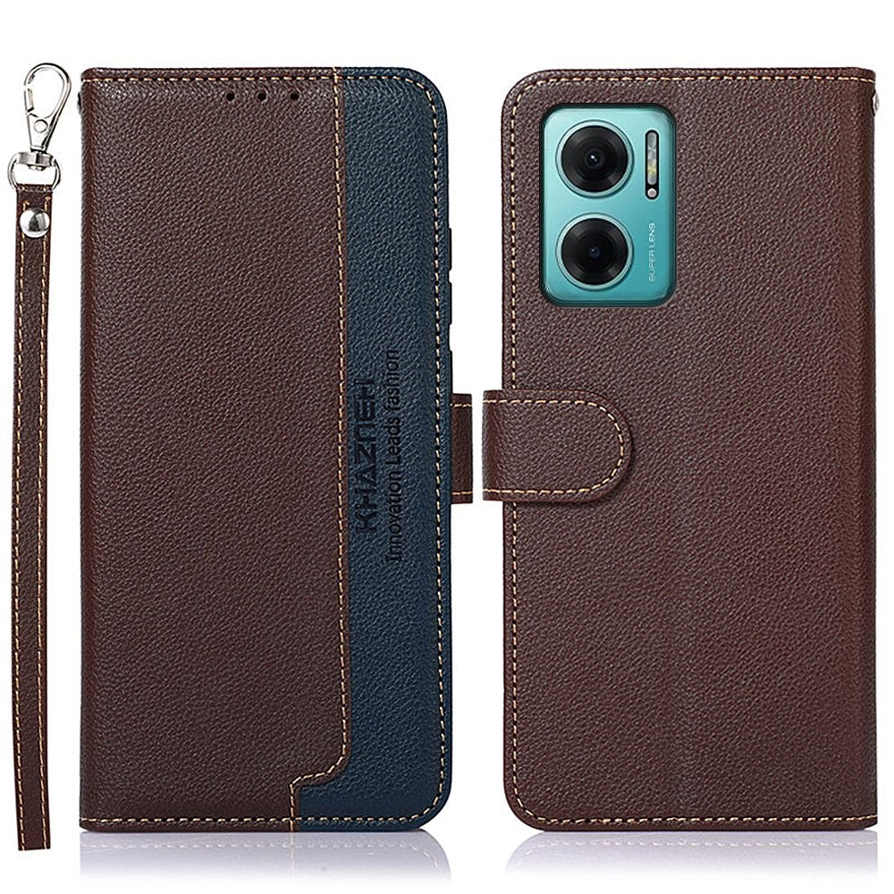 KHAZNEH för Xiaomi Redmi Note 11E 5G / Redmi 10 5G / Redmi 10 Prime+ 5G Plånboksstil RFID-blockerande stativmobilskal Litchitexturerat läder Stötdämpande fällbart skal med rem