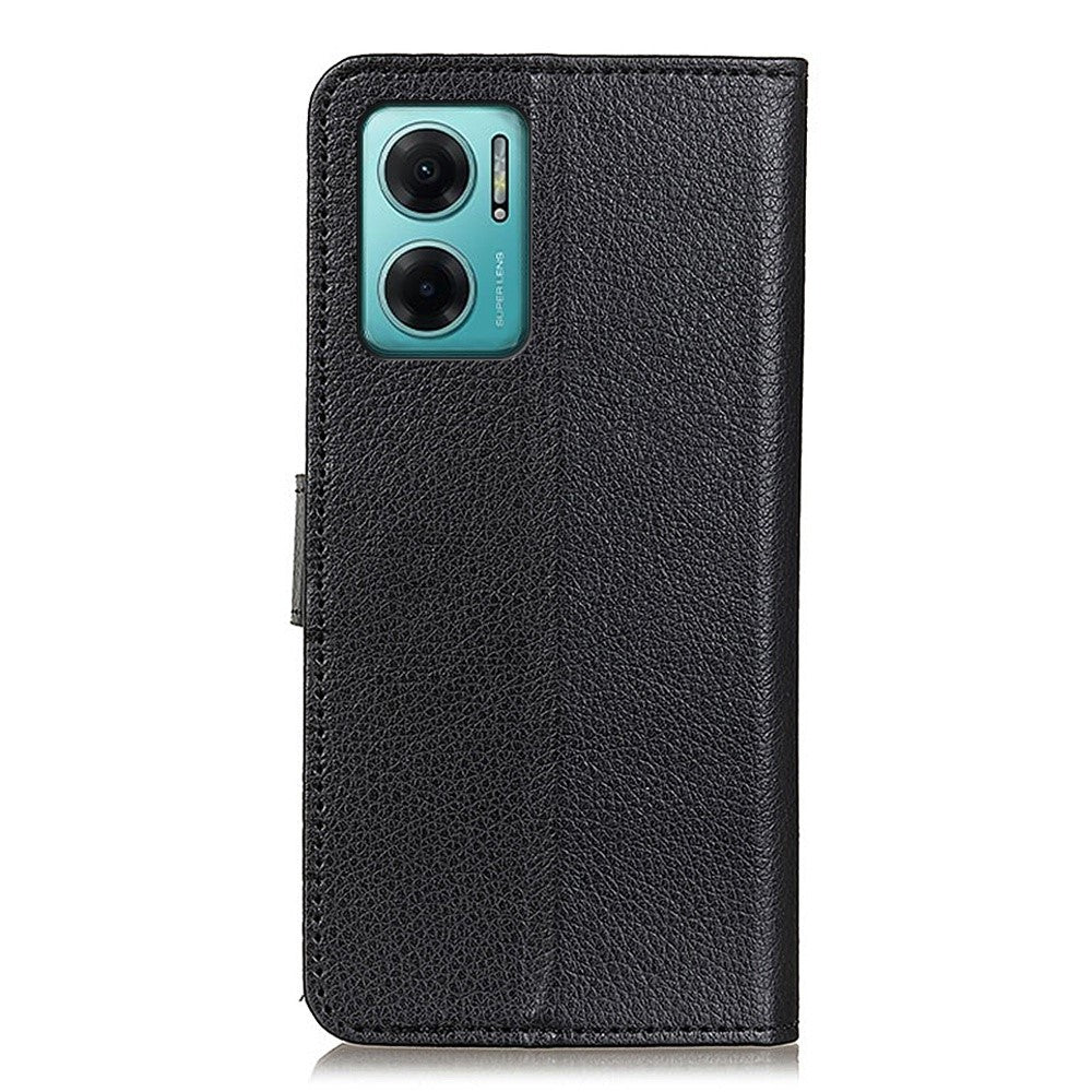 Litchitexturerat mobilskal för Xiaomi Redmi Note 11E 5G / Redmi 10 5G / 10 Prime+ 5G, vikbart stativ, plånbok i PU-läder, fullt skyddsskal