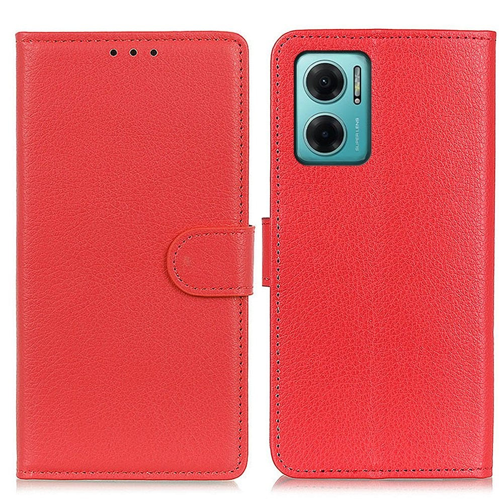 Litchitexturerat mobilskal för Xiaomi Redmi Note 11E 5G / Redmi 10 5G / 10 Prime+ 5G, vikbart stativ, plånbok i PU-läder, fullt skyddsskal
