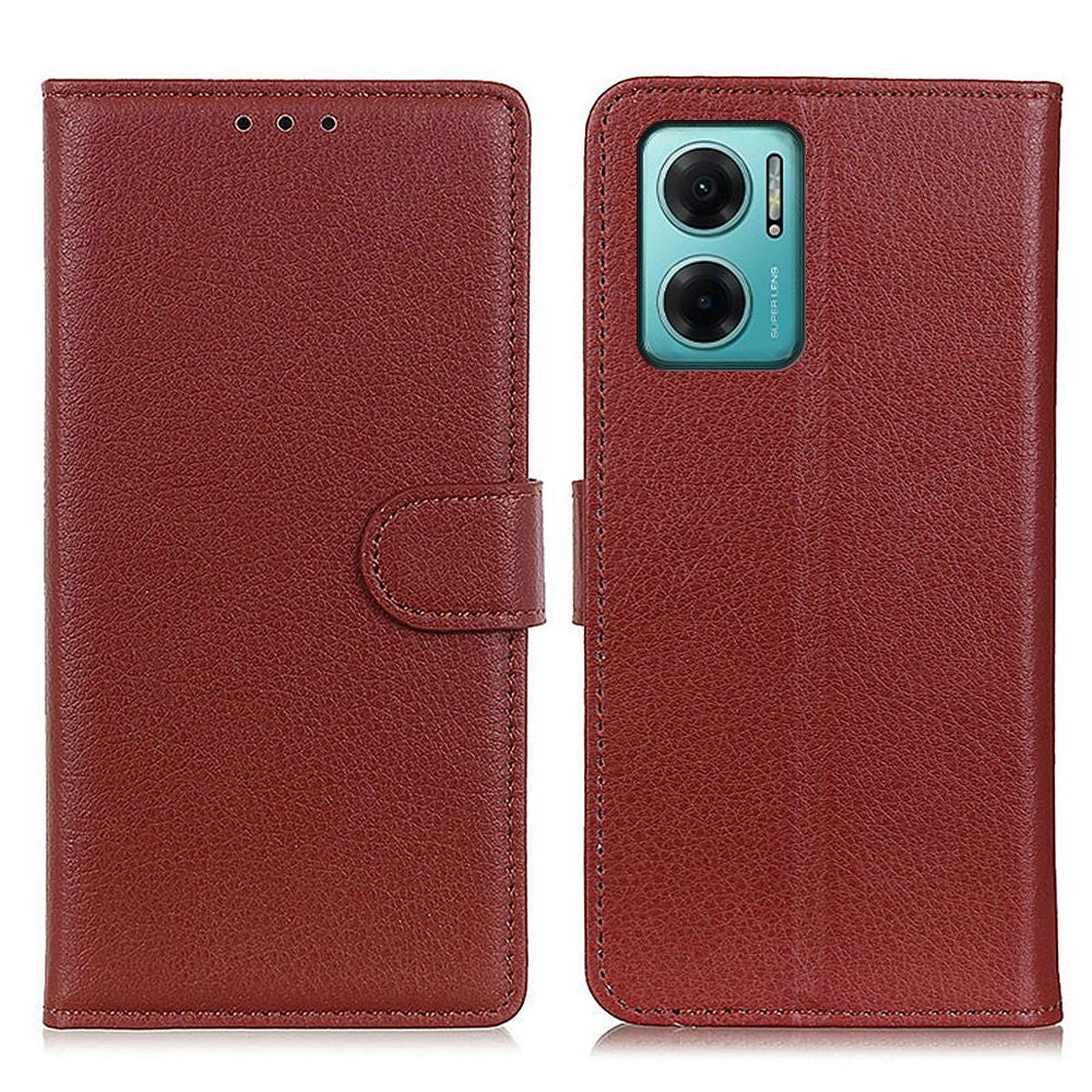 Litchitexturerat mobilskal för Xiaomi Redmi Note 11E 5G / Redmi 10 5G / 10 Prime+ 5G, vikbart stativ, plånbok i PU-läder, fullt skyddsskal