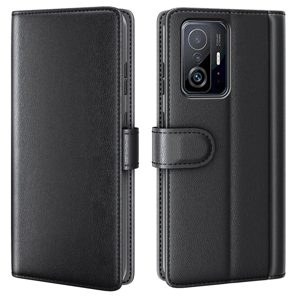 For Xiaomi 11T/11T Pro Split Genuine Leather Phone Case TPU Inner Shell Wallet Stand Folio Flip Cover