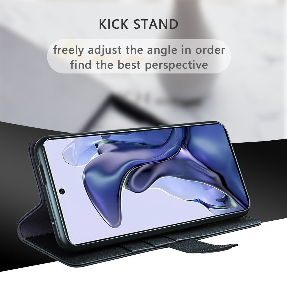 For Xiaomi 11T/11T Pro Split Genuine Leather Phone Case TPU Inner Shell Wallet Stand Folio Flip Cover