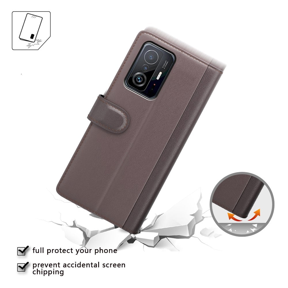 For Xiaomi 11T/11T Pro Split Genuine Leather Phone Case TPU Inner Shell Wallet Stand Folio Flip Cover