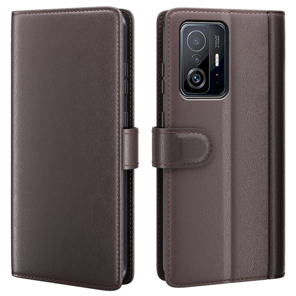 For Xiaomi 11T/11T Pro Split Genuine Leather Phone Case TPU Inner Shell Wallet Stand Folio Flip Cover