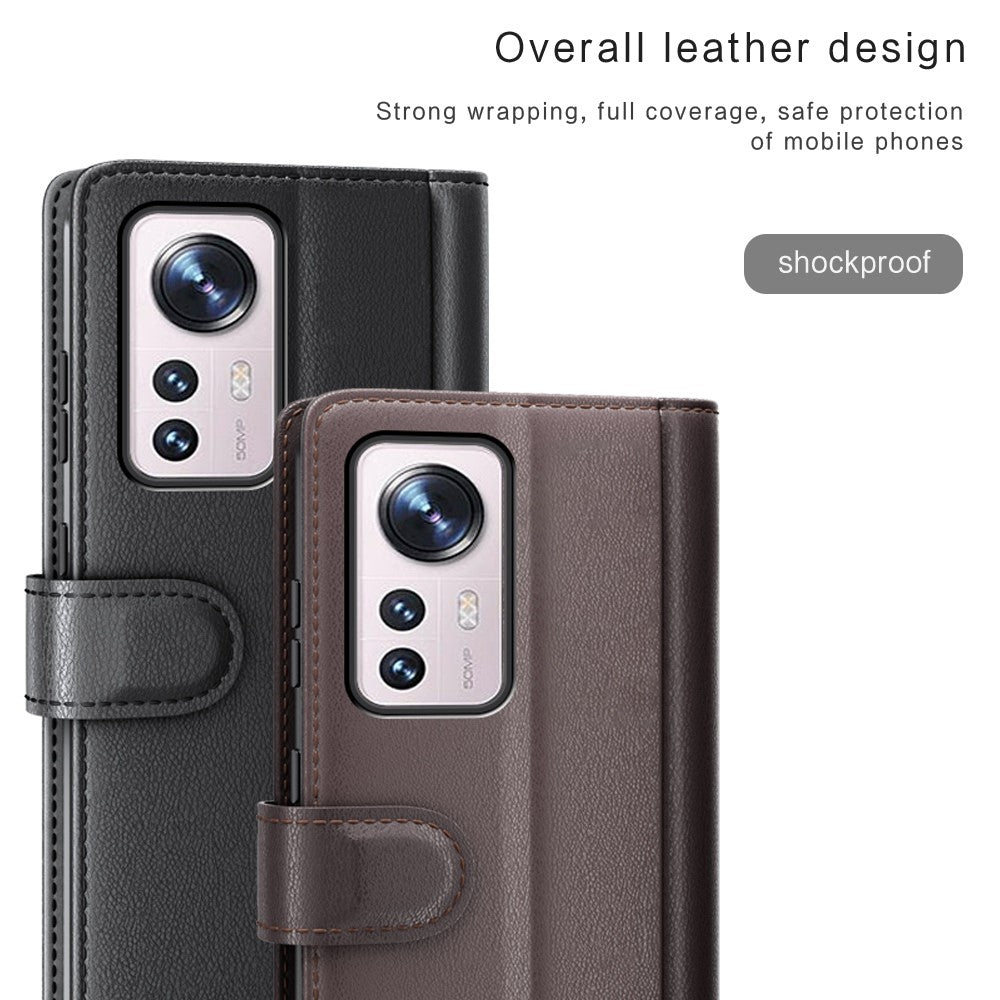 For Xiaomi 12/12X/12S 5G Phone Case Collection Split Genuine Leather Wallet Book Stand Folio Cover with TPU Inner Shell