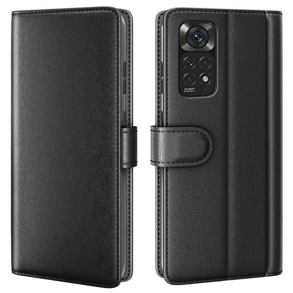 For Xiaomi Redmi Note 11 4G (Qualcomm)/Redmi Note 11S 4G Magnetic Split Genuine Leather Phone Case Soft TPU Viewing Stand Wallet Flip Folio Cover