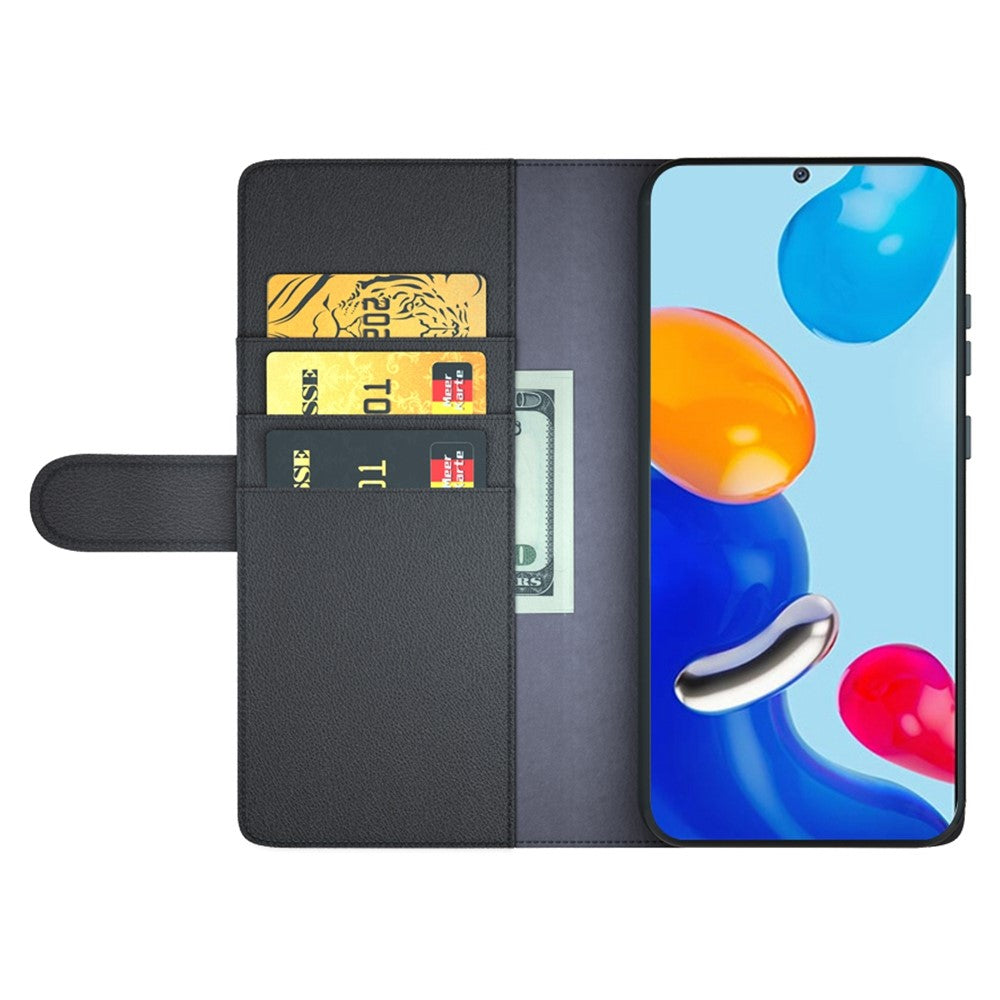 For Xiaomi Redmi Note 11 4G (Qualcomm)/Redmi Note 11S 4G Magnetic Split Genuine Leather Phone Case Soft TPU Viewing Stand Wallet Flip Folio Cover