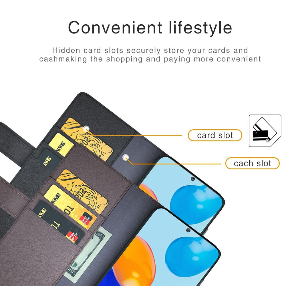 For Xiaomi Redmi Note 11 4G (Qualcomm)/Redmi Note 11S 4G Magnetic Split Genuine Leather Phone Case Soft TPU Viewing Stand Wallet Flip Folio Cover
