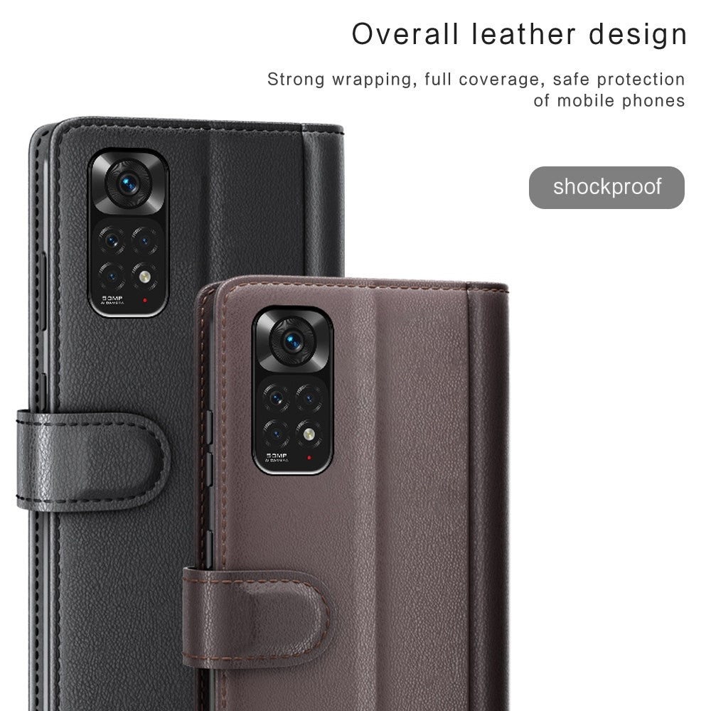 Xiaomi Redmi Note 11 Pro 5G (Qualcomm)/Note 11 Pro 4G (MediaTek) Delat äkta läderfodral med fällbart mönster, stötsäkert TPU-fodral, stativ och bokomslag