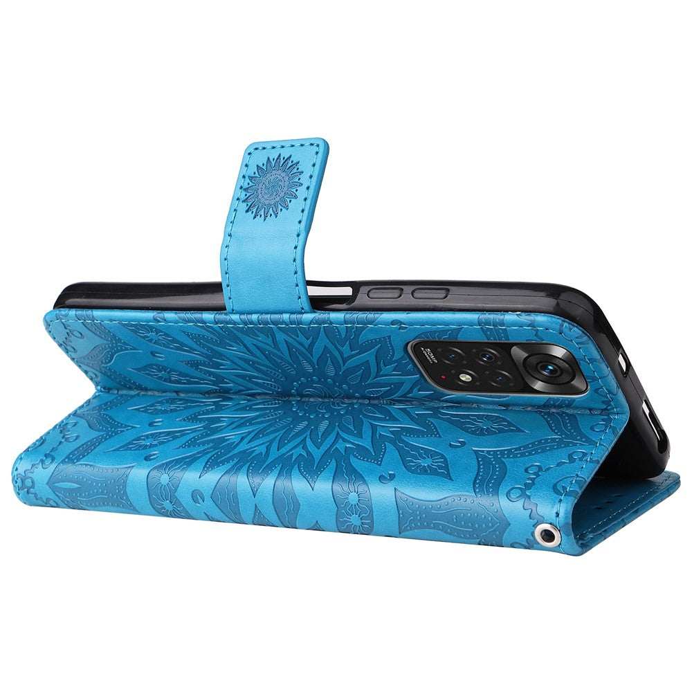 KT Imprinting Flower Series-1 Mandala Imprint PU Leather Cover for Xiaomi Redmi Note 11S 4G/Note 11 4G (Qualcomm), Sunflower Pattern Imprinting Wallet Stand Phone Shell