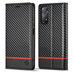 LC.IMEEKE stødsikkert flip-pungetui til Xiaomi Redmi Note 11 4G (Qualcomm)/Note 11S 4G, PU-læder med kulfibertekstur, stativ, magnetisk, selvabsorberende mobilcover
