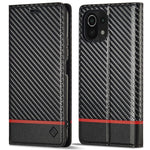 LC.IMEEKE För Xiaomi 11 Lite 5G NE/Mi 11 Lite 5G/4G Flip-plånboksfodral, PU-läder, kolfibertextur, stativ, magnetiskt, självabsorberande folio-mobilskal