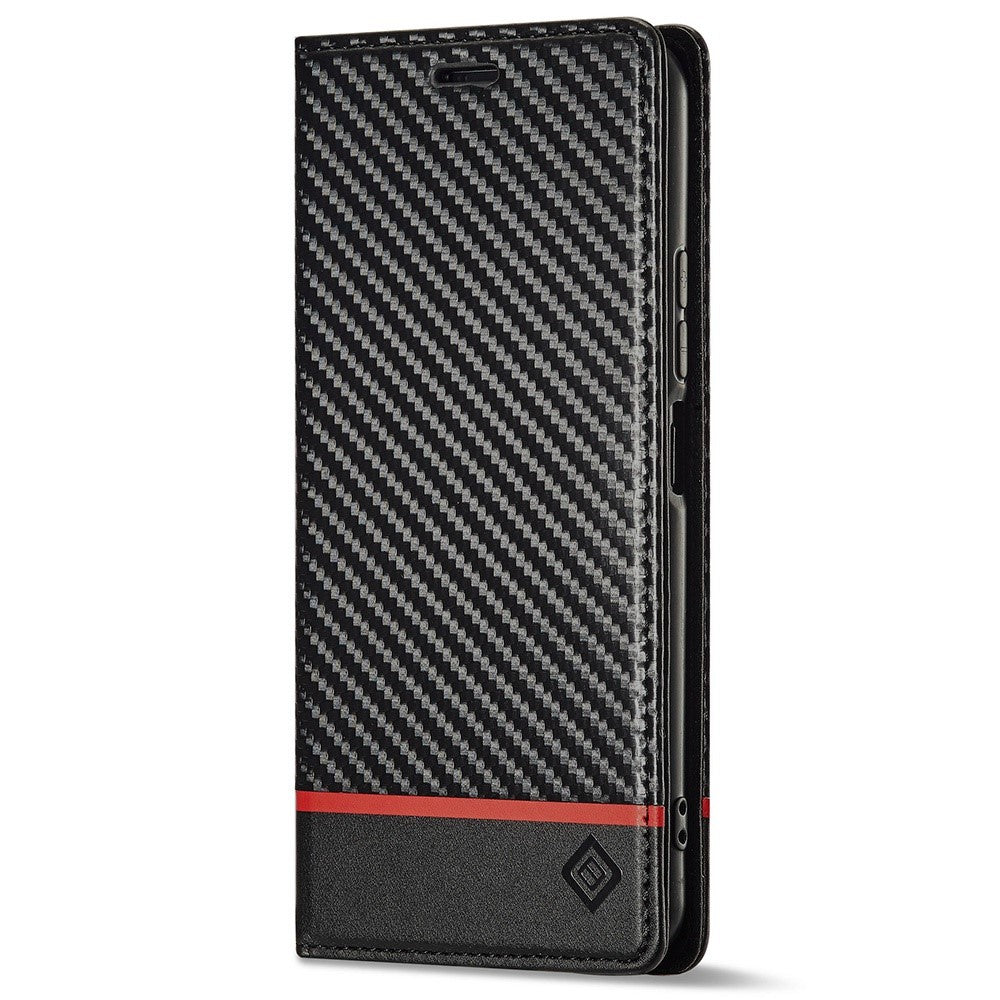 LC.IMEEKE För Xiaomi 11 Lite 5G NE/Mi 11 Lite 5G/4G Flip-plånboksfodral, PU-läder, kolfibertextur, stativ, magnetiskt, självabsorberande folio-mobilskal
